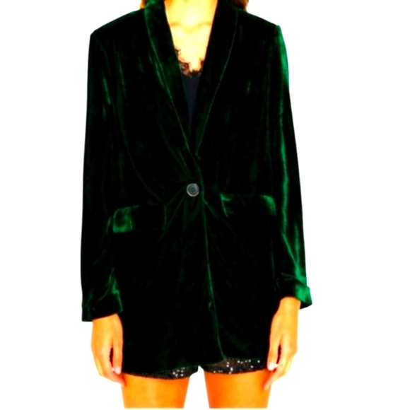 Emerald green velvet loose fit long relaxed Party blazer by Endless Rose sz S - Picture 1 of 11